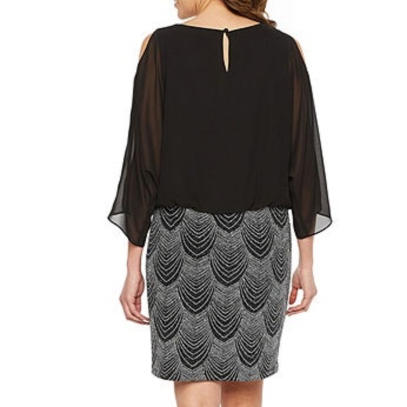 Scarlett Black Silver Sparkle 3/4 Sleeve Blouson Dress 8 - Picture 2 of 6